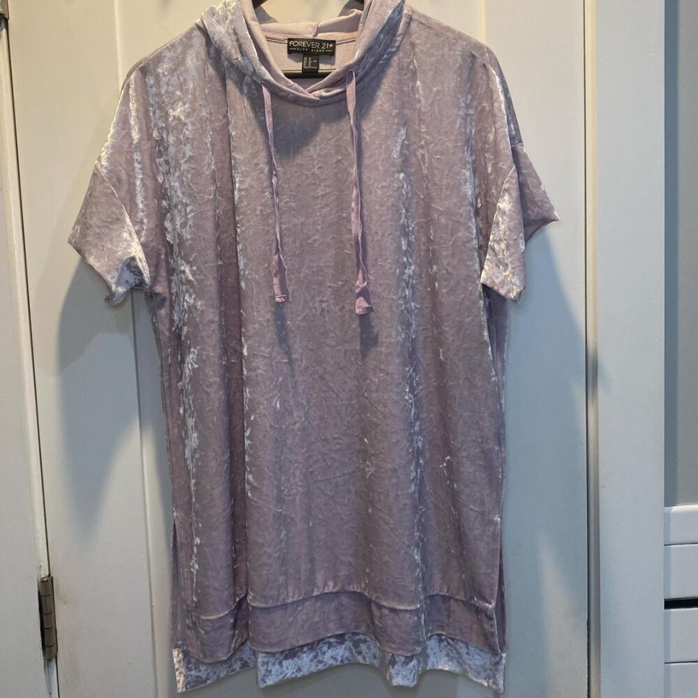 F21+ Lilac Crushed Velvet Hoodie Dress